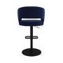 Curved Navy Blue Upholstered Adjustable Swivel Bar Stool with Black Base - Runa
