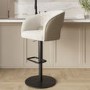 Curved Beige Boucle and Faux Leather Adjustable Swivel Bar Stool with Black Metal Base - Runa