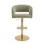 Set of 4 Curved Sage Green Velvet Adjustable Swivel Bar Stools with Gold Metal Base - Runa