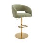 Set of 3 Curved Sage Green Velvet Adjustable Swivel Bar Stools with Gold Metal Base - Runa