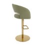 Set of 4 Curved Sage Green Velvet Adjustable Swivel Bar Stools with Gold Metal Base - Runa