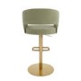 Set of 4 Curved Sage Green Velvet Adjustable Swivel Bar Stools with Gold Metal Base - Runa