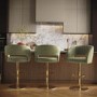 Curved Sage Green Velvet Adjustable Swivel Bar Stool with Gold Metal Base - Runa