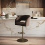 Curved Brown Velvet Adjustable Swivel Bar Stool with Brass Base - Runa