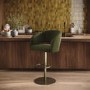 Curved Olive Green Velvet Adjustable Swivel Bar Stool with Brass Base - Runa