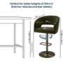 Curved Olive Green Velvet Adjustable Swivel Bar Stool with Brass Base - Runa