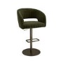 Curved Olive Green Velvet Adjustable Swivel Bar Stool with Brass Base - Runa