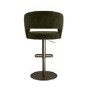 Curved Olive Green Velvet Adjustable Swivel Bar Stool with Brass Base - Runa