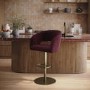 Curved Burgundy Velvet Adjustable Swivel Bar Stool with Brass Base - Runa
