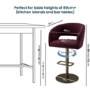 Set of 3 Curved Burgundy Velvet Adjustable Swivel Bar Stools with Brass Base - Runa