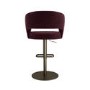 Set of 3 Curved Burgundy Velvet Adjustable Swivel Bar Stools with Brass Base - Runa