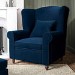 Navy Velvet High Back Armchair - Rupert 