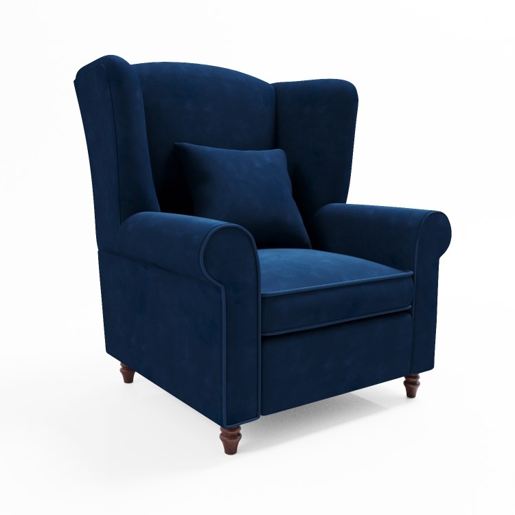 Navy Velvet High Back Armchair - Rupert 