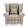 Beige Tartan High Back Armchair - Rupert