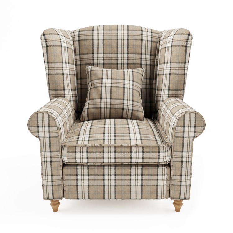 Beige Tartan High Back Armchair - Rupert