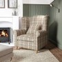 Beige Tartan High Back Armchair - Rupert