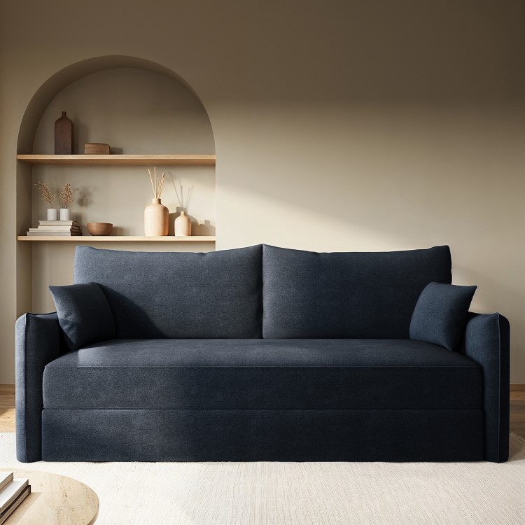 Navy Blue Chenille Fabric 3-Seater Pull Out Sofa Bed - River