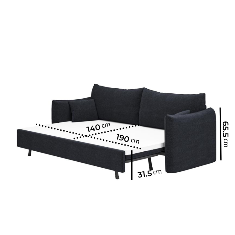 Navy Blue Chenille Fabric 3-Seater Pull Out Sofa Bed - River