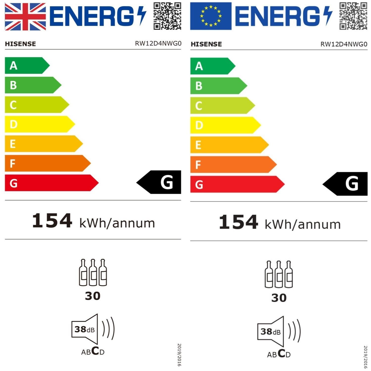 Refurbished Hisense RW12D4NWG0 Freestanding 30 Bottle Single Zone Wine