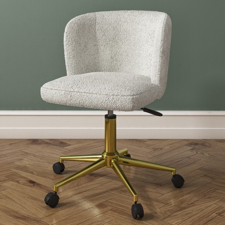 Cream Faux Sheepskin Teddy Office Swivel Chair - Rowan