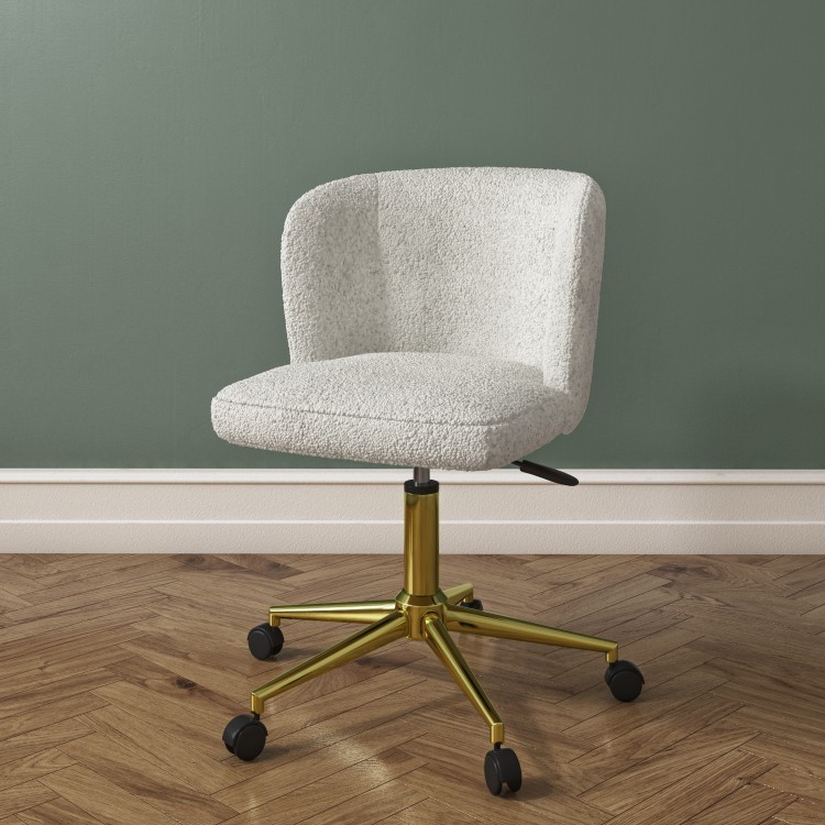 Cream Faux Sheepskin Teddy Office Swivel Chair - Rowan