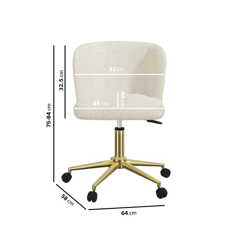 Cream Faux Sheepskin Teddy Office Swivel Chair - Rowan