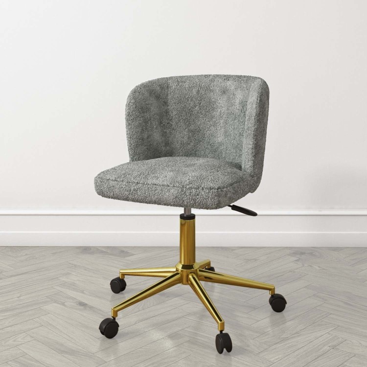 Grey Faux Sheepskin Teddy Office Swivel Chair - Rowan