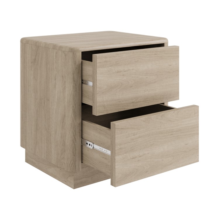 Modern Light Oak 2 Drawer Bedside Table - Rowan