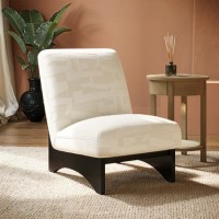 Beige Jacquard Patterned Fabric Chair - Raya