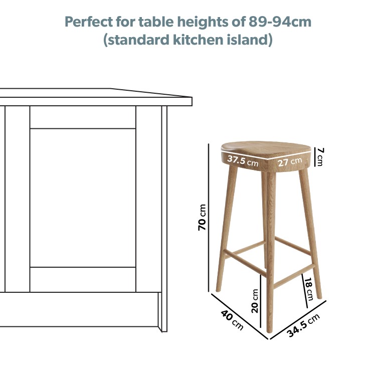 ONLY OPENED - Solid Weathered Oak Kitchen Counter Stool - 70cm - Rayne