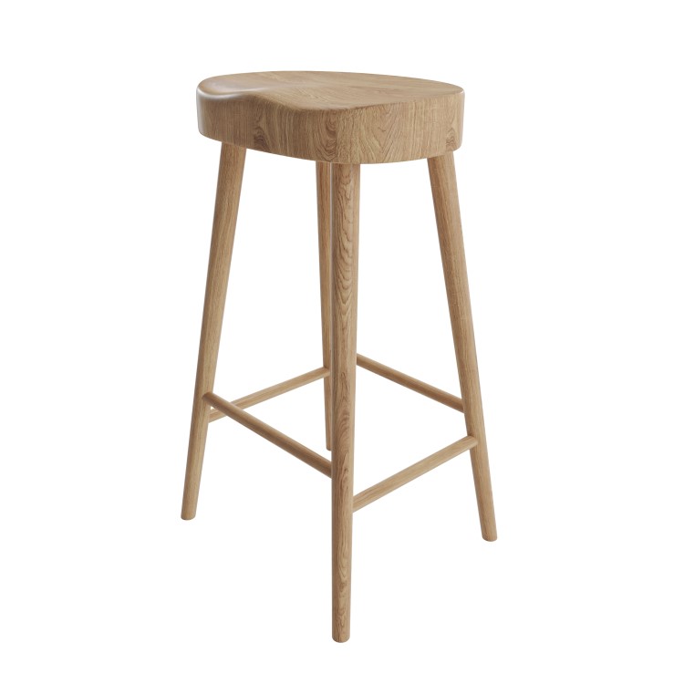 ONLY OPENED - Solid Weathered Oak Kitchen Counter Stool - 70cm - Rayne