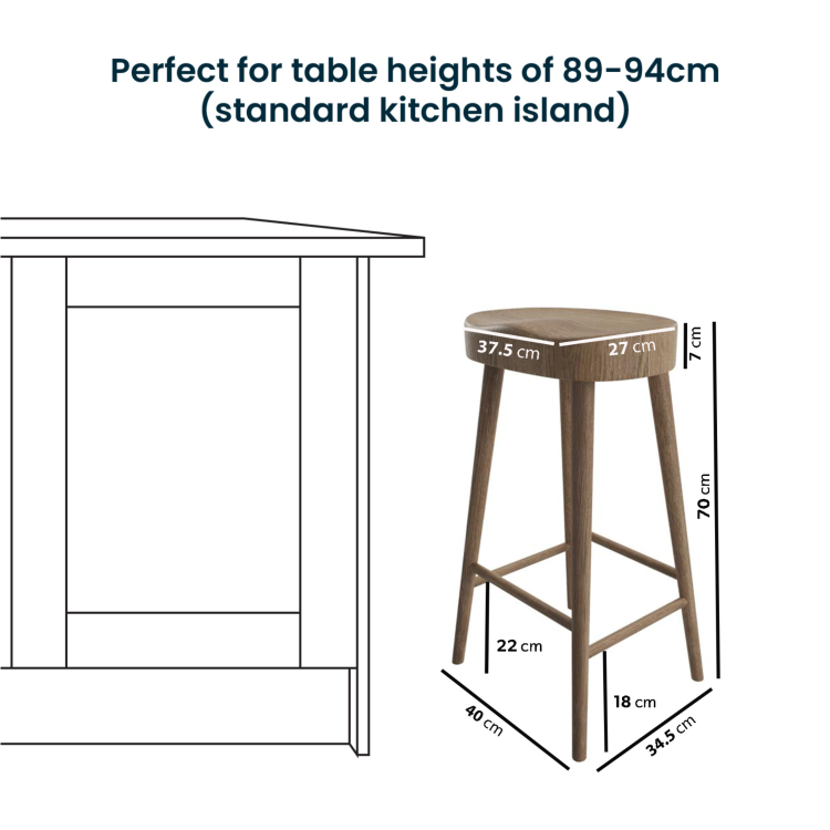 Walnut Solid Oak Kitchen Counter Stool - 70cm - Rayne