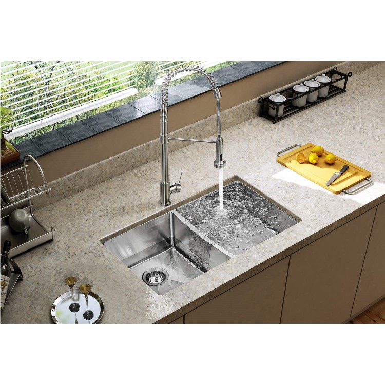 GRADE A1 - Taylor & Moore Royal Spring Neck Single Lever Stainless Steel Kitchen Tap with Pull out Nozzle Spray