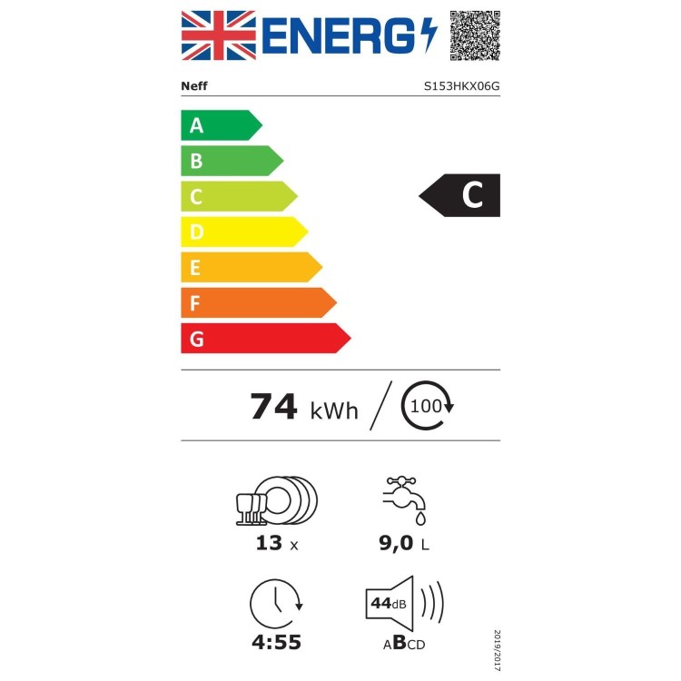 Neff N30 Integrated Dishwasher - Smart Wi-Fi C-rated Black Control Panel