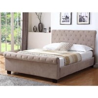 GRADE A1 - Safina Roll Top Double Sleigh Bed Frame in Mink Velvet