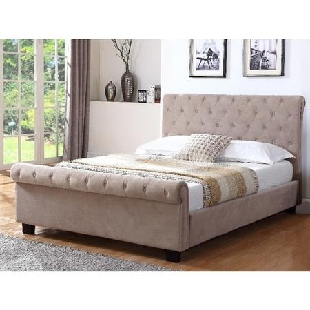 GRADE A1 - Safina Roll Top Double Sleigh Bed Frame in Mink Velvet