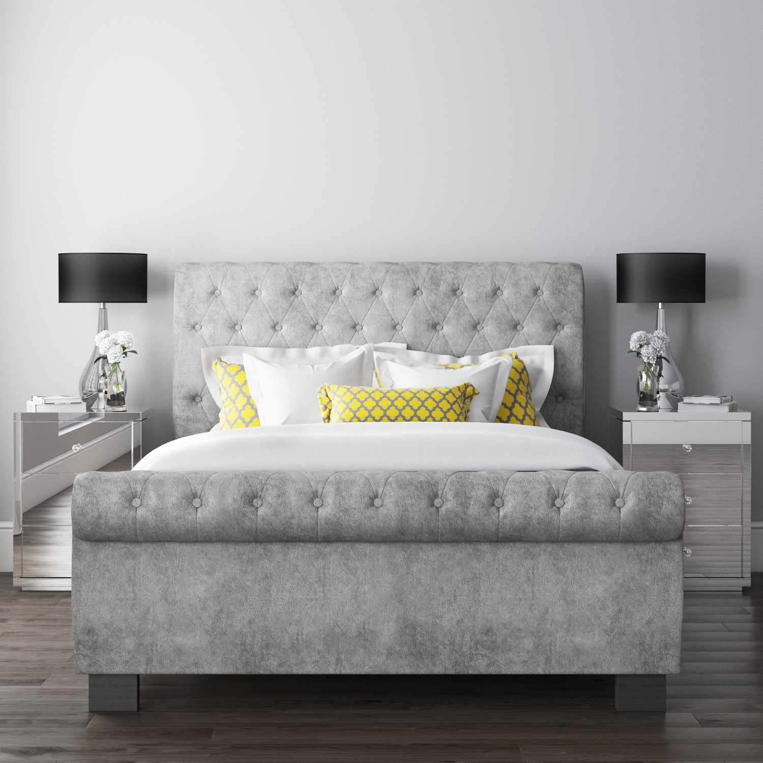 Safina Roll Top Kingsize Sleigh Bed In Grey Velvet Buyitdirect Ie