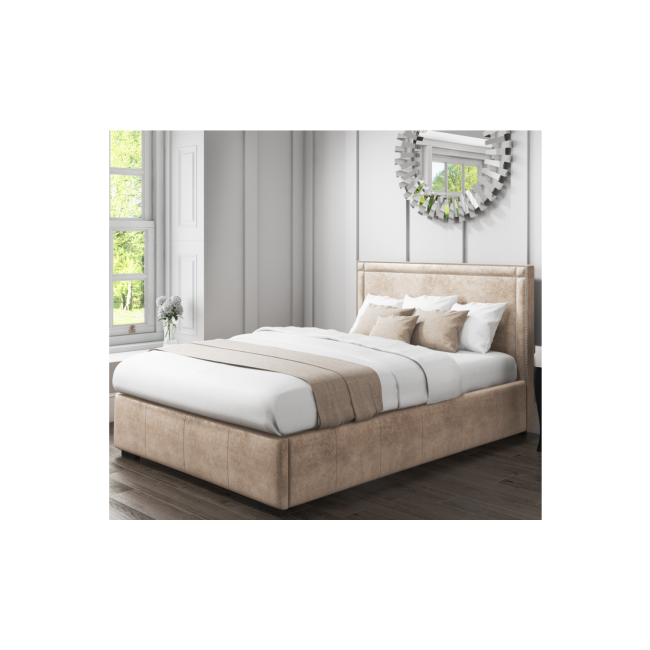 Safina Double Ottoman Bed with Stud Detailing in Beige Velvet