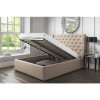 Safina Wing Back Double Ottoman Bed with Stud Detailing in Woven Beige 