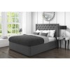 Safina Double Wing Back Bed Frame with Stud Detail in Woven Charcoal Grey
