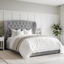 SAF021 Grey Velvet Double Ottoman Bed with Winged Headboard - Safina