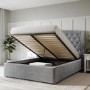Grey Velvet Small Double Ottoman Bed with Winged Chesterfield Headboard - Safina