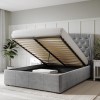Grey Velvet King Size Ottoman Bed with Winged Headboard - Safina