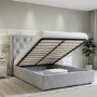 Grey Velvet King Size Ottoman Bed with Chesterfield Studded Headboard - Safina