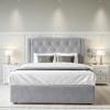 Grey Velvet King Size Ottoman Bed with Chesterfield Studded Headboard - Safina