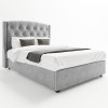 Grey Velvet King Size Ottoman Bed with Chesterfield Studded Headboard - Safina