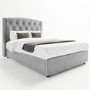 Grey Velvet King Size Ottoman Bed with Chesterfield Studded Headboard - Safina