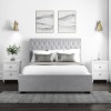 Grey Velvet Double Ottoman Bed with Roll Top Headboard - Safina