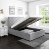 Grey Velvet Double Ottoman Bed with Roll Top Headboard - Safina