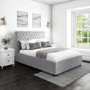 Grey Velvet King Size Ottoman Bed with Roll Top Headboard - Safina